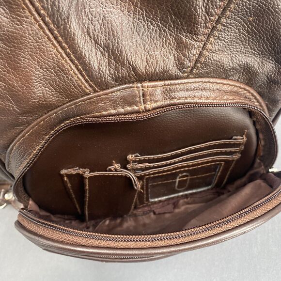 VTG 90s Pebbled Leather Patchwork Backpack Bag Womens Purse Brown Adjustable - Picture 9 of 16